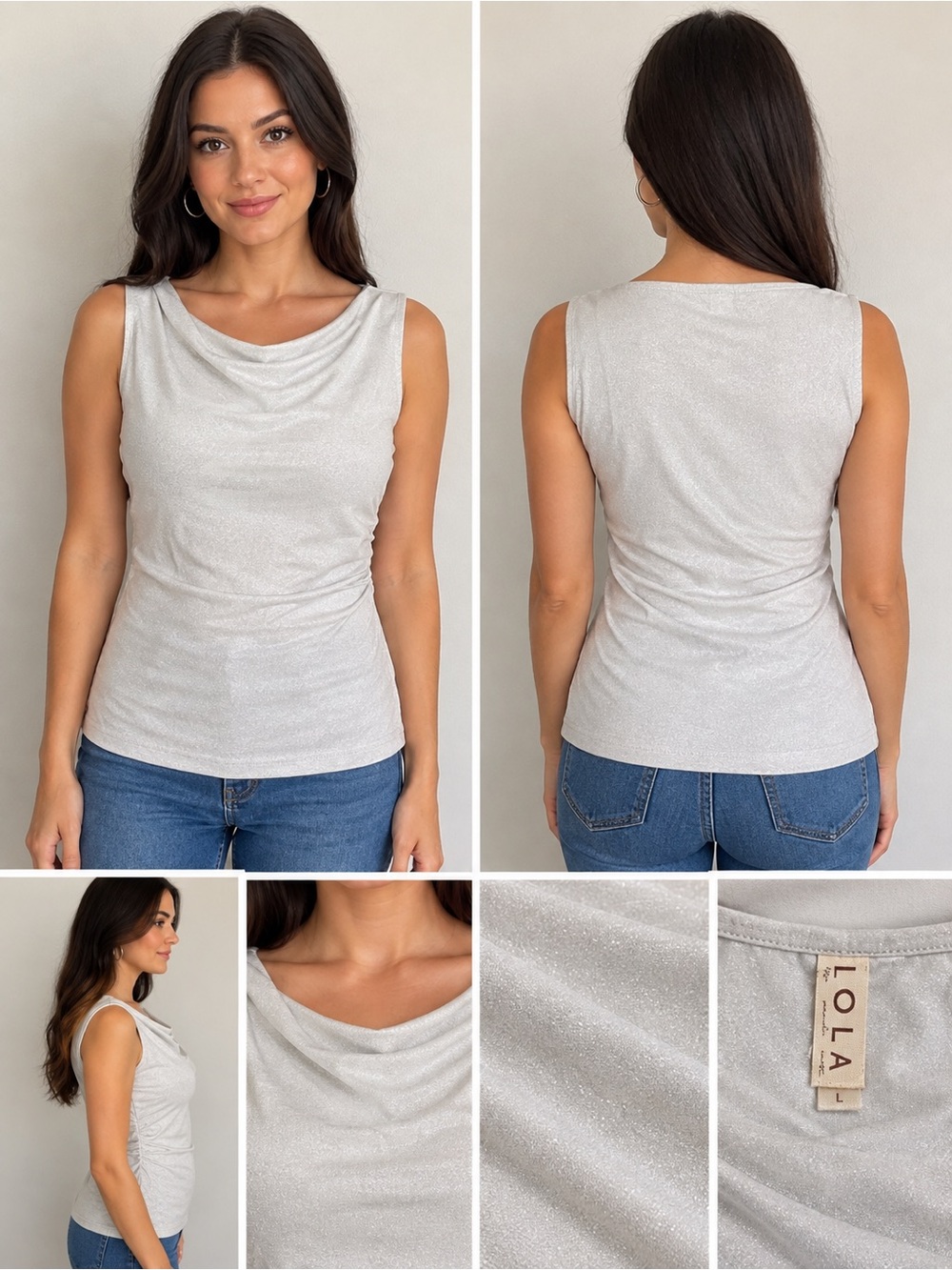 Dolans Anthropologie Metallic Draped Neck Top in White Size Small NWT